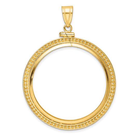 14K Yellow Gold Wideband Distinguished Coin Jewelry Polished And Beaded 32.7mm X 3.00mm Screw Top Bezel Pendant