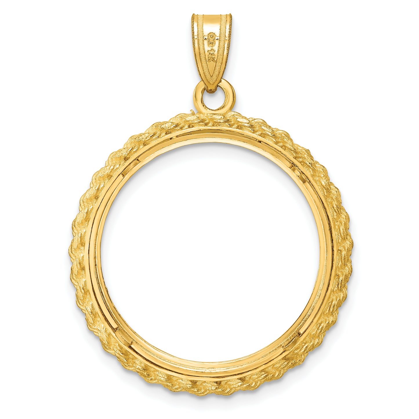 14K Yellow Gold Wideband Distinguished Coin Jewelry Polished And Diamond-Cut With Casted Rope 22.0mm Prong Bezel Pendant