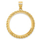 14K Yellow Gold Wideband Distinguished Coin Jewelry Polished And Diamond-Cut With Casted Rope 27.0mm Prong Bezel Pendant