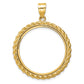 14K Yellow Gold Wideband Distinguished Coin Jewelry Polished And Diamond-Cut With Casted Rope 27.0mm Prong Bezel Pendant