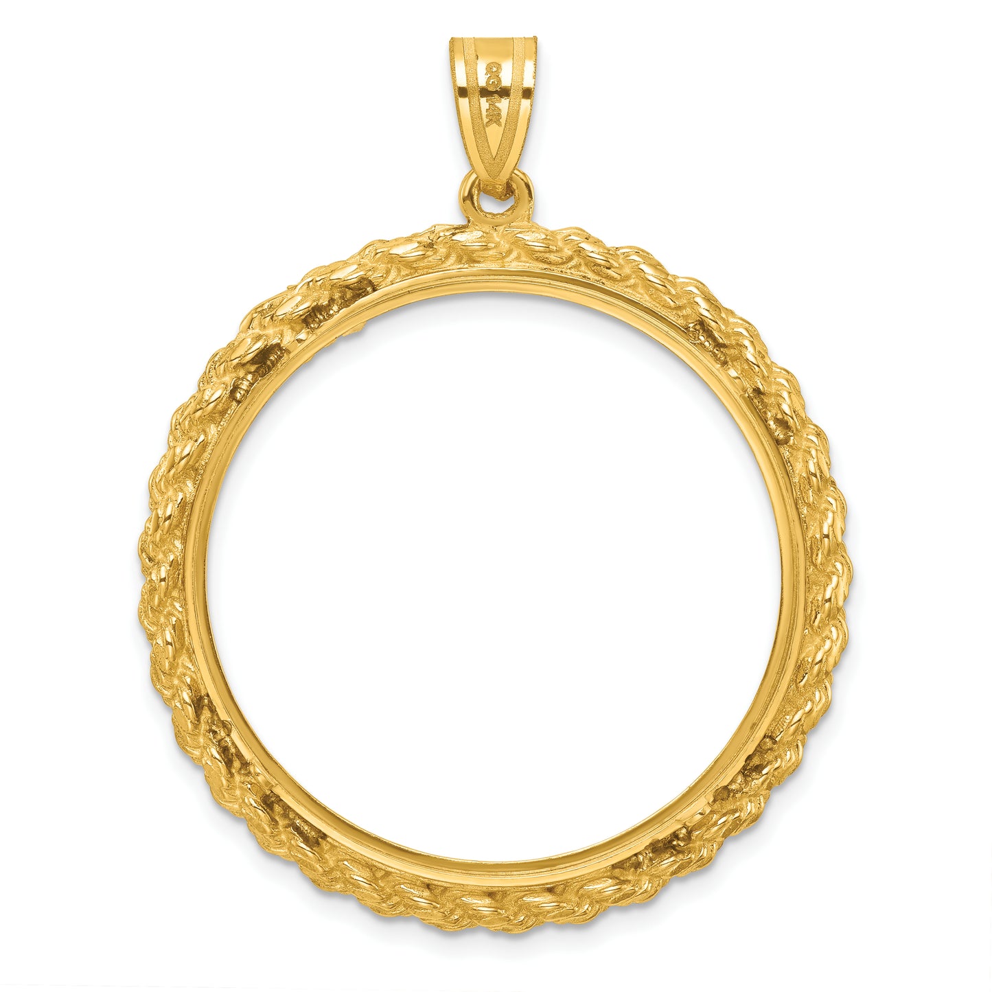 14K Yellow Gold Wideband Distinguished Coin Jewelry Polished And Diamond-Cut With Casted Rope 32.0mm Prong Bezel Pendant