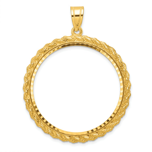 14K Yellow Gold Wideband Distinguished Coin Jewelry Polished And Diamond-Cut With Casted Rope 32.0mm Prong Bezel Pendant