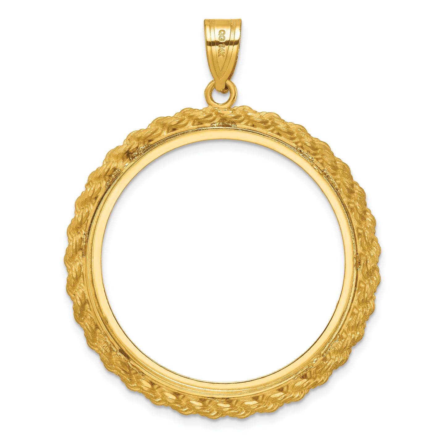 14K Yellow Gold Wideband Distinguished Coin Jewelry Polished And Diamond-Cut With Casted Rope 32.7mm Prong Bezel Pendant