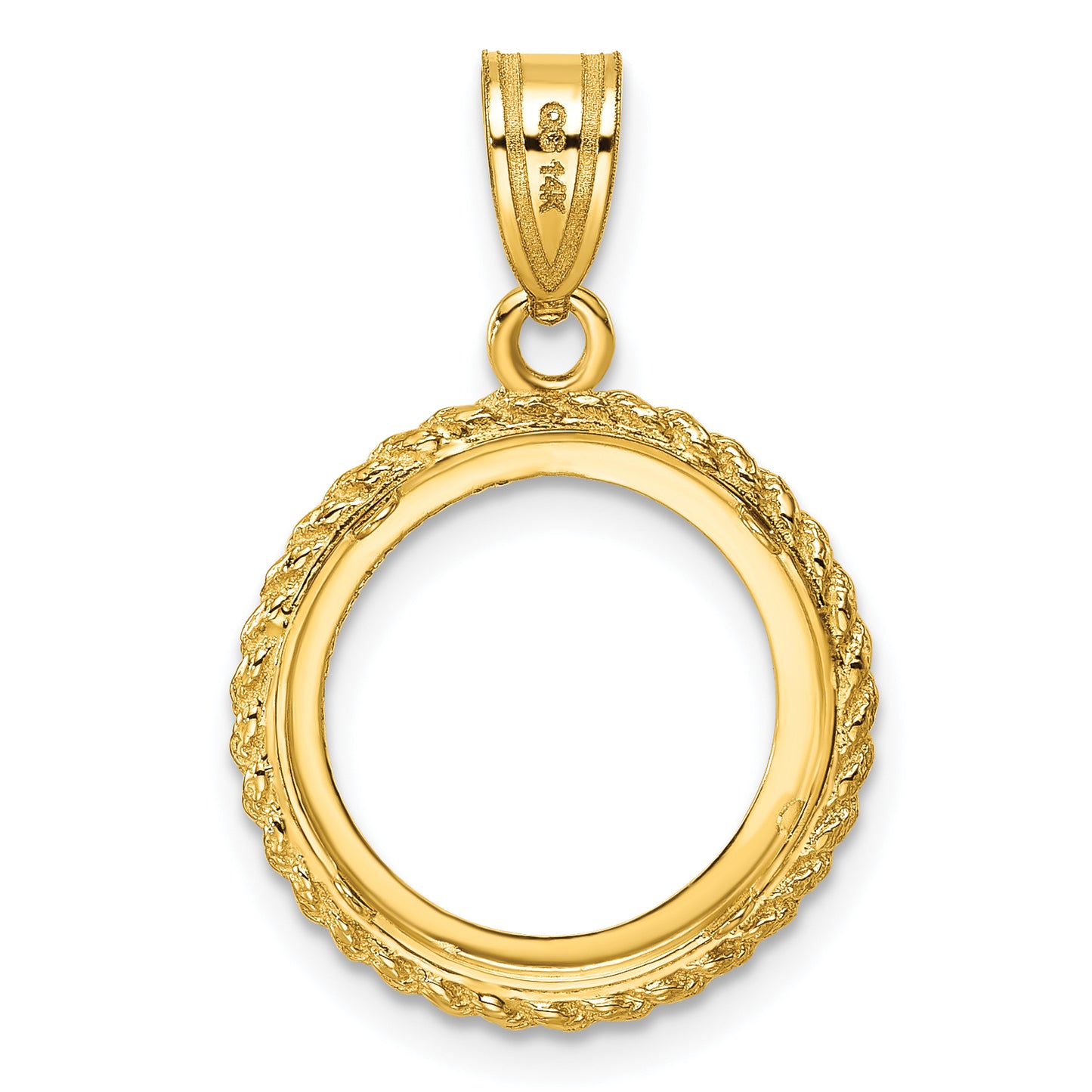 14K Yellow Gold Wideband Distinguished Coin Jewelry Polished With Casted Rope 14.0mm Prong Bezel Pendant