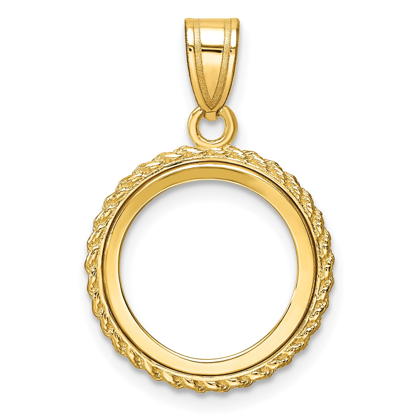 14K Yellow Gold Wideband Distinguished Coin Jewelry Polished With Casted Rope 14.0mm Prong Bezel Pendant