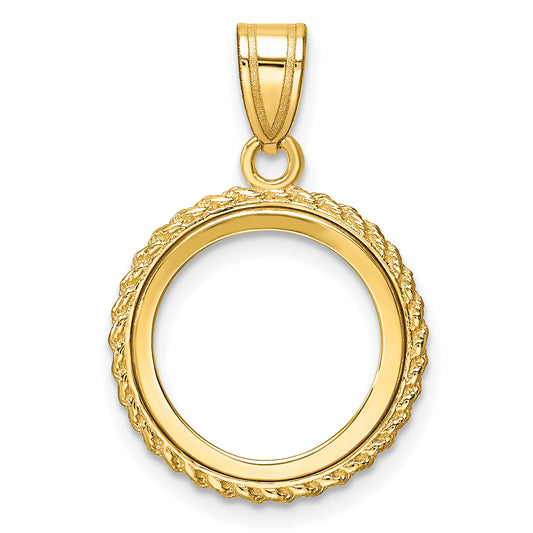 14K Yellow Gold Wideband Distinguished Coin Jewelry Polished With Casted Rope 14.0mm Prong Bezel Pendant