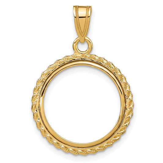 14K Yellow Gold Wideband Distinguished Coin Jewelry Polished With Casted Rope 16.5mm Prong Bezel Pendant