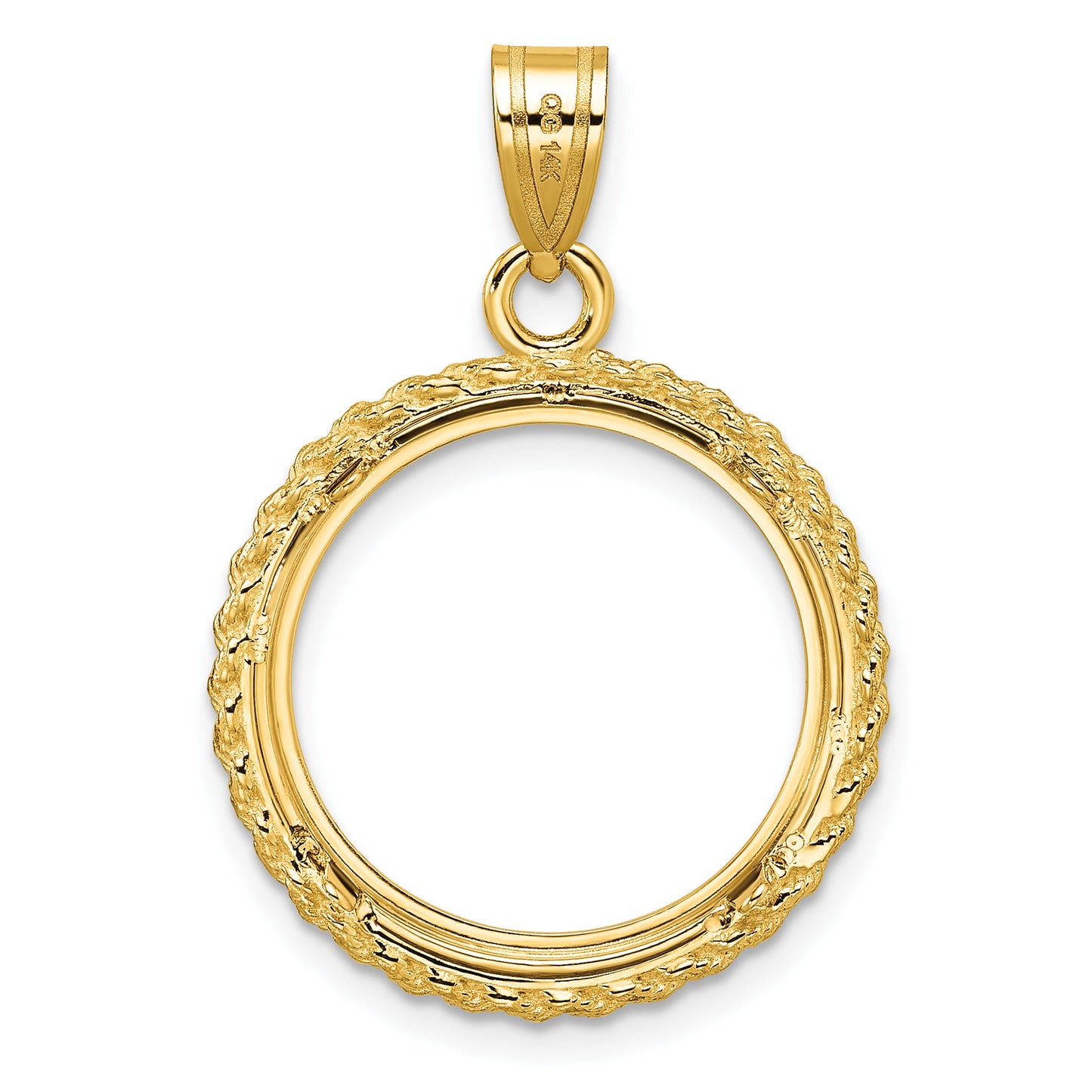 14K Yellow Gold Wideband Distinguished Coin Jewelry Polished With Casted Rope 18.0mm Prong Bezel Pendant