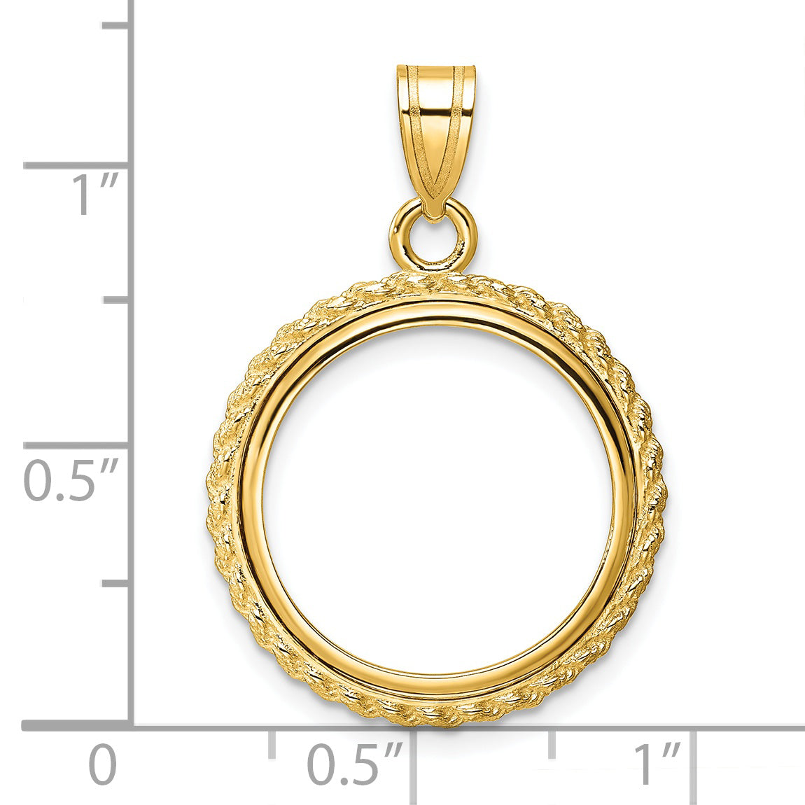 14K Yellow Gold Wideband Distinguished Coin Jewelry Polished With Casted Rope 18.0mm Prong Bezel Pendant