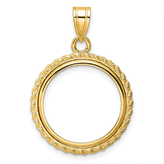 14K Yellow Gold Wideband Distinguished Coin Jewelry Polished With Casted Rope 18.0mm Prong Bezel Pendant