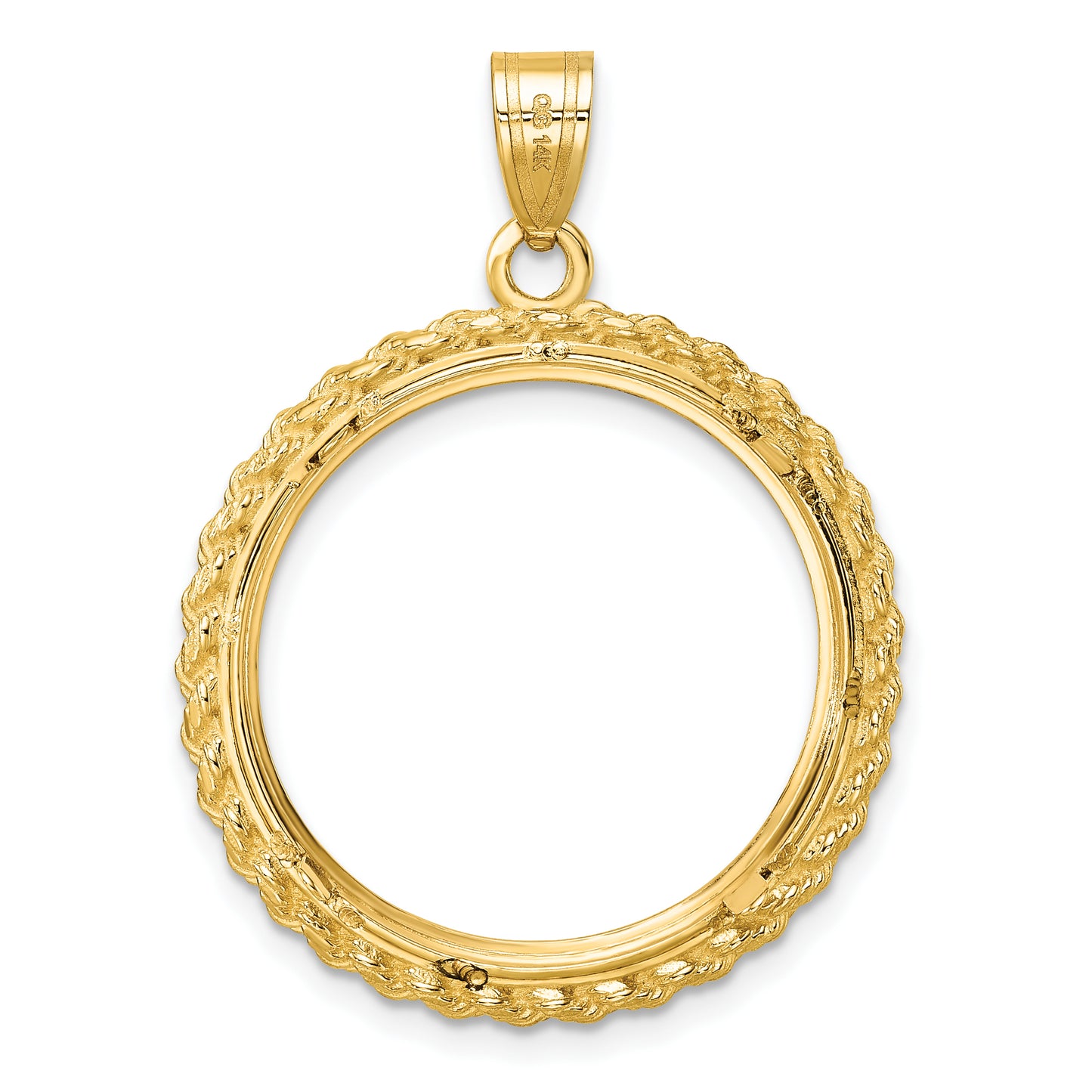 14K Yellow Gold Wideband Distinguished Coin Jewelry Polished With Casted Rope 22.0mm Prong Bezel Pendant