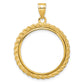 14K Yellow Gold Wideband Distinguished Coin Jewelry Polished With Casted Rope 22.0mm Prong Bezel Pendant