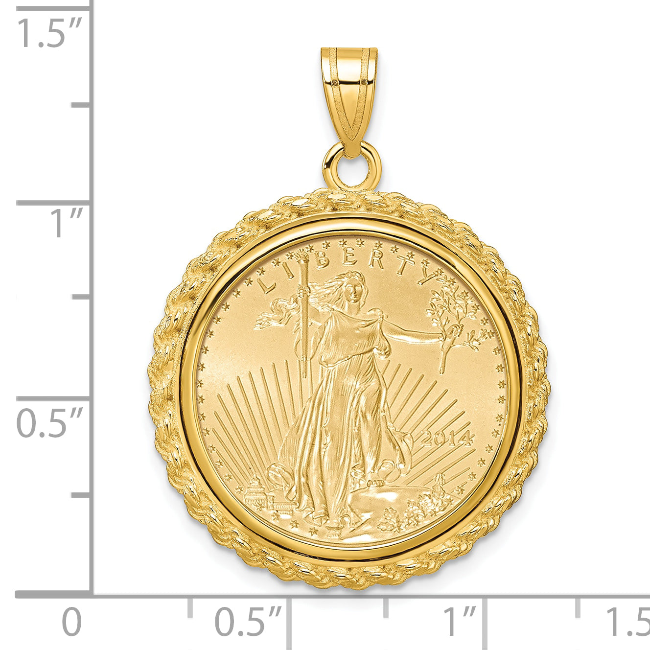 14K Yellow Gold Wideband Distinguished Coin Jewelry Polished With Casted Rope Mounted 1/4Oz American Eagle Prong Bezel Pendant