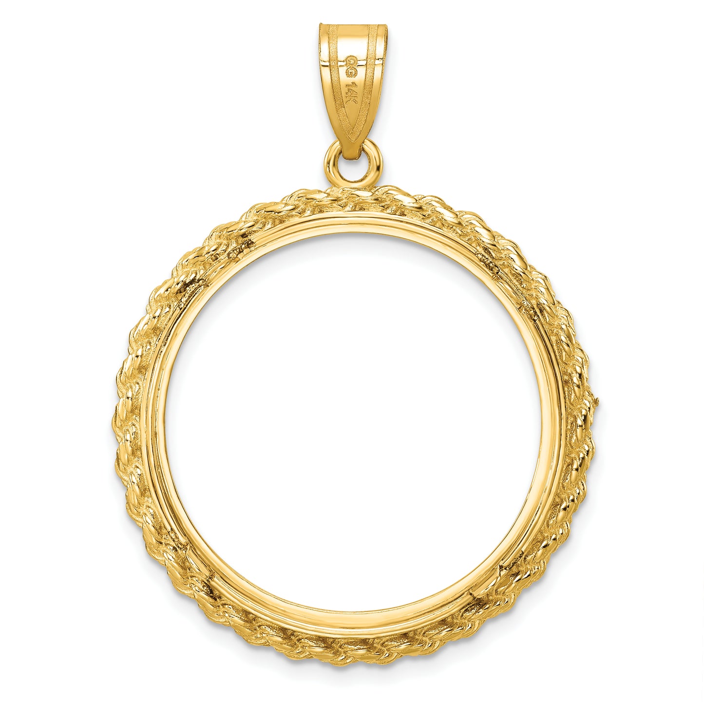 14K Yellow Gold Wideband Distinguished Coin Jewelry Polished With Casted Rope 27.0mm Prong Bezel Pendant