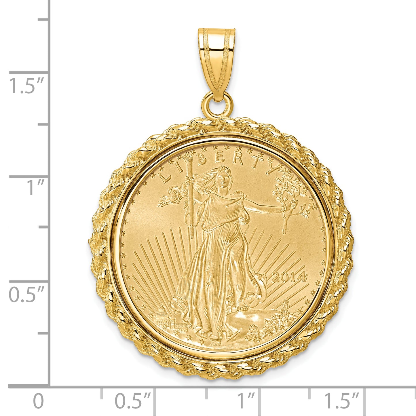 14K Yellow Gold Wideband Distinguished Coin Jewelry Polished With Casted Rope Mounted 1/2Oz American Eagle Prong Bezel Pendant