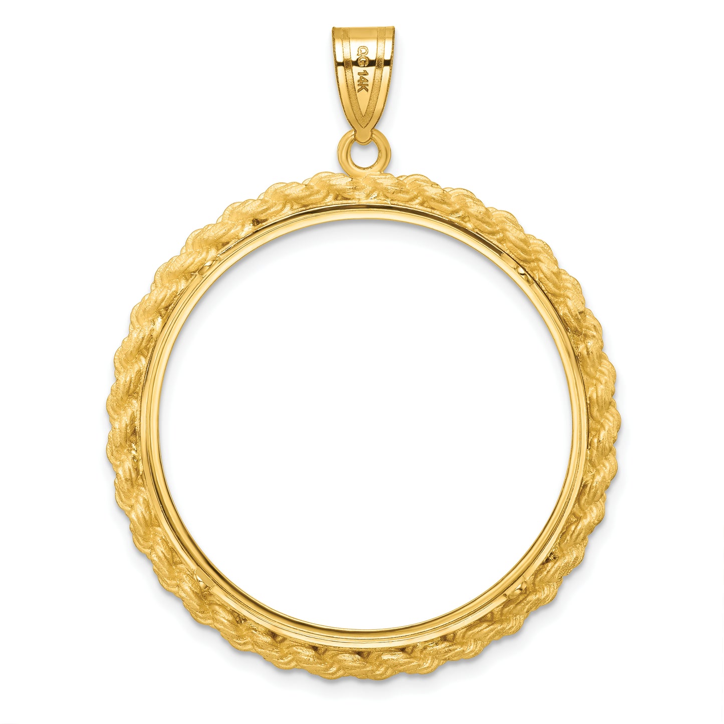 14K Yellow Gold Wideband Distinguished Coin Jewelry Polished With Casted Rope 32.0mm Prong Bezel Pendant