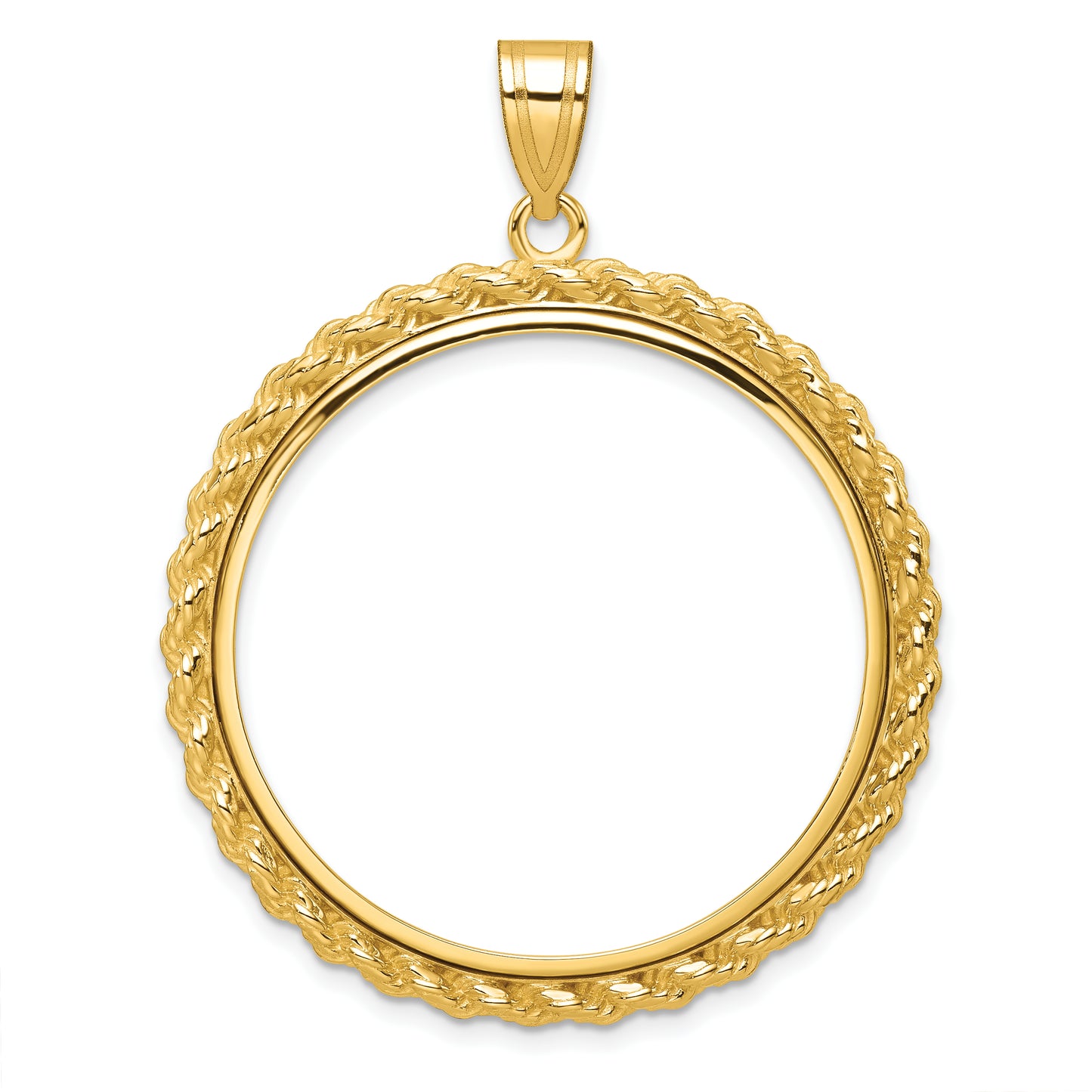 14K Yellow Gold Wideband Distinguished Coin Jewelry Polished With Casted Rope 32.0mm Prong Bezel Pendant