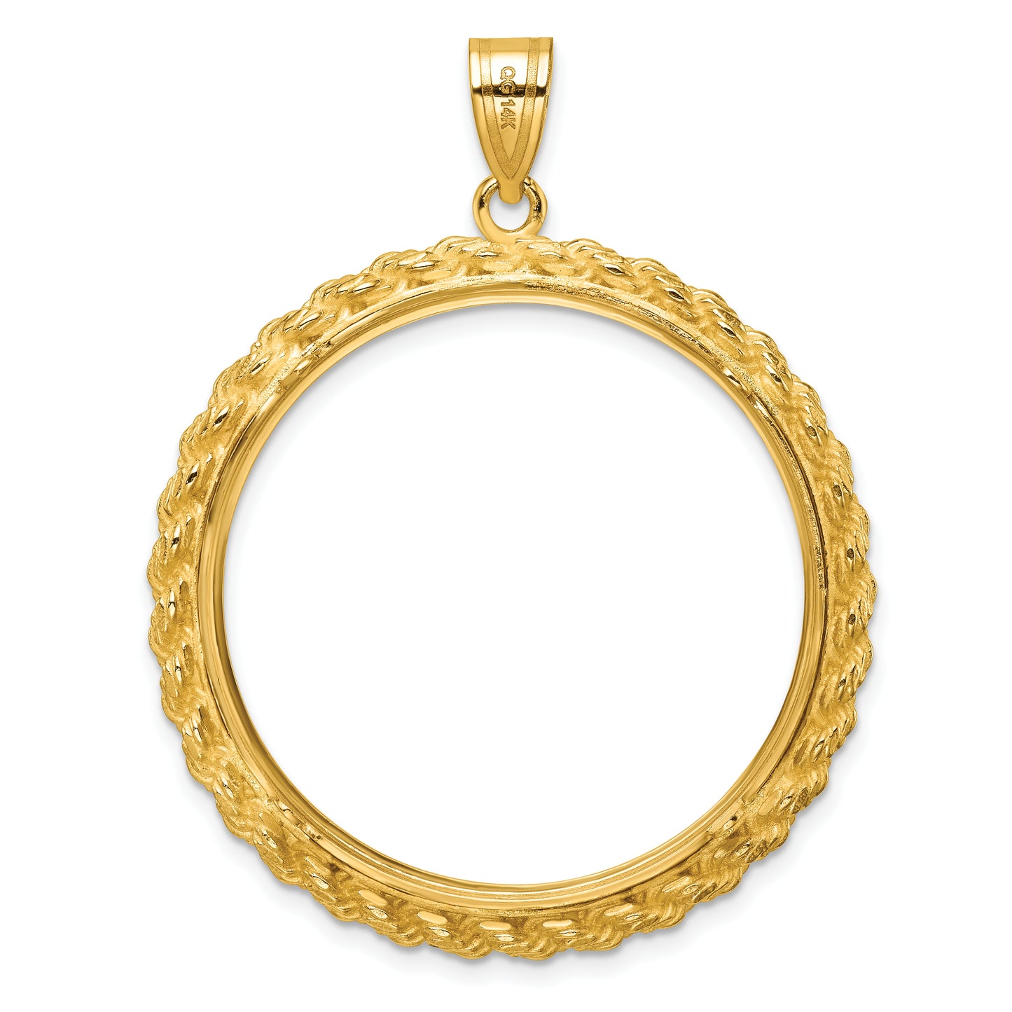 14K Yellow Gold Wideband Distinguished Coin Jewelry Polished With Casted Rope 32.7mm Prong Bezel Pendant