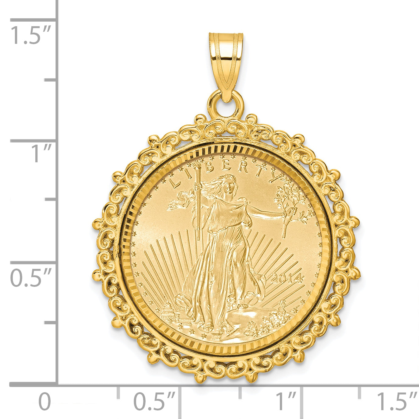 14K Yellow Gold Wideband Distinguished Coin Jewelry 14Ky Fancy Diamond-Cut Mounted 1/4Oz American Eagle Bezel Pendant