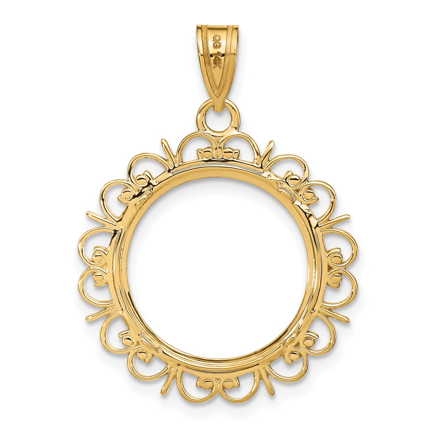 14K Yellow Gold Wideband Distinguished Coin Jewelry Polished And Diamond-Cut Fancy 16.5mm Prong Bezel Pendant