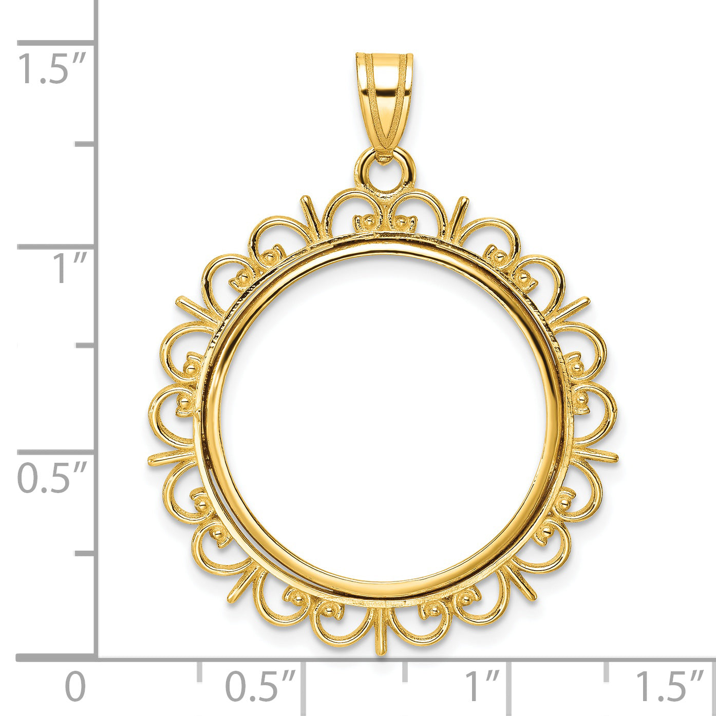 14K Yellow Gold Wideband Distinguished Coin Jewelry Polished Fancy 22.0mm Prong Bezel Pendant