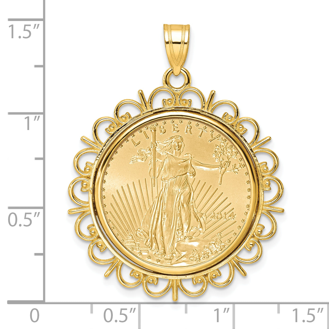 14K Yellow Gold Wideband Distinguished Coin Jewelry Polished Fancy Mounted 1/4Oz American Eagle Prong Bezel Pendant