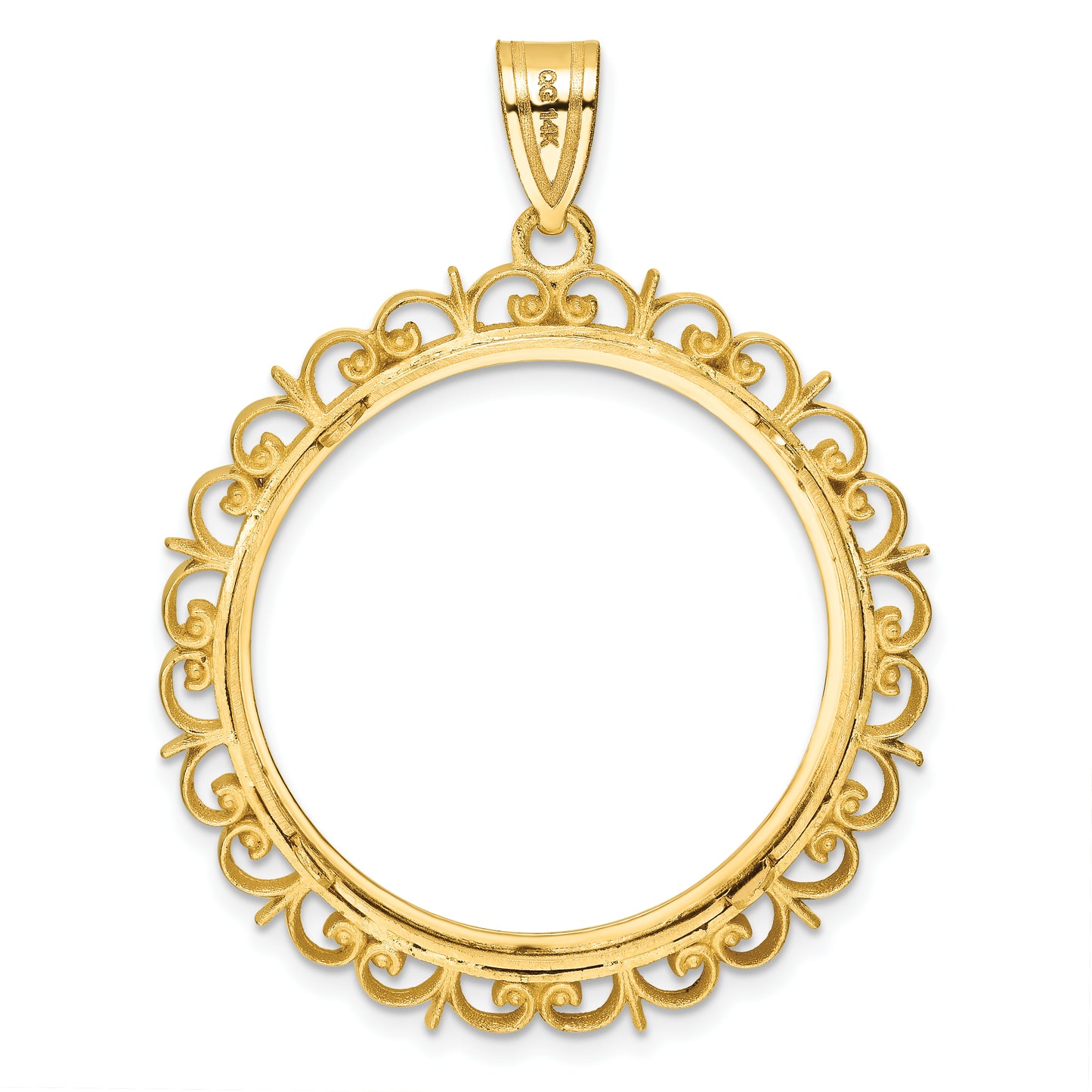 14K Yellow Gold Wideband Distinguished Coin Jewelry Polished Fancy 27.0mm Prong Bezel Pendant