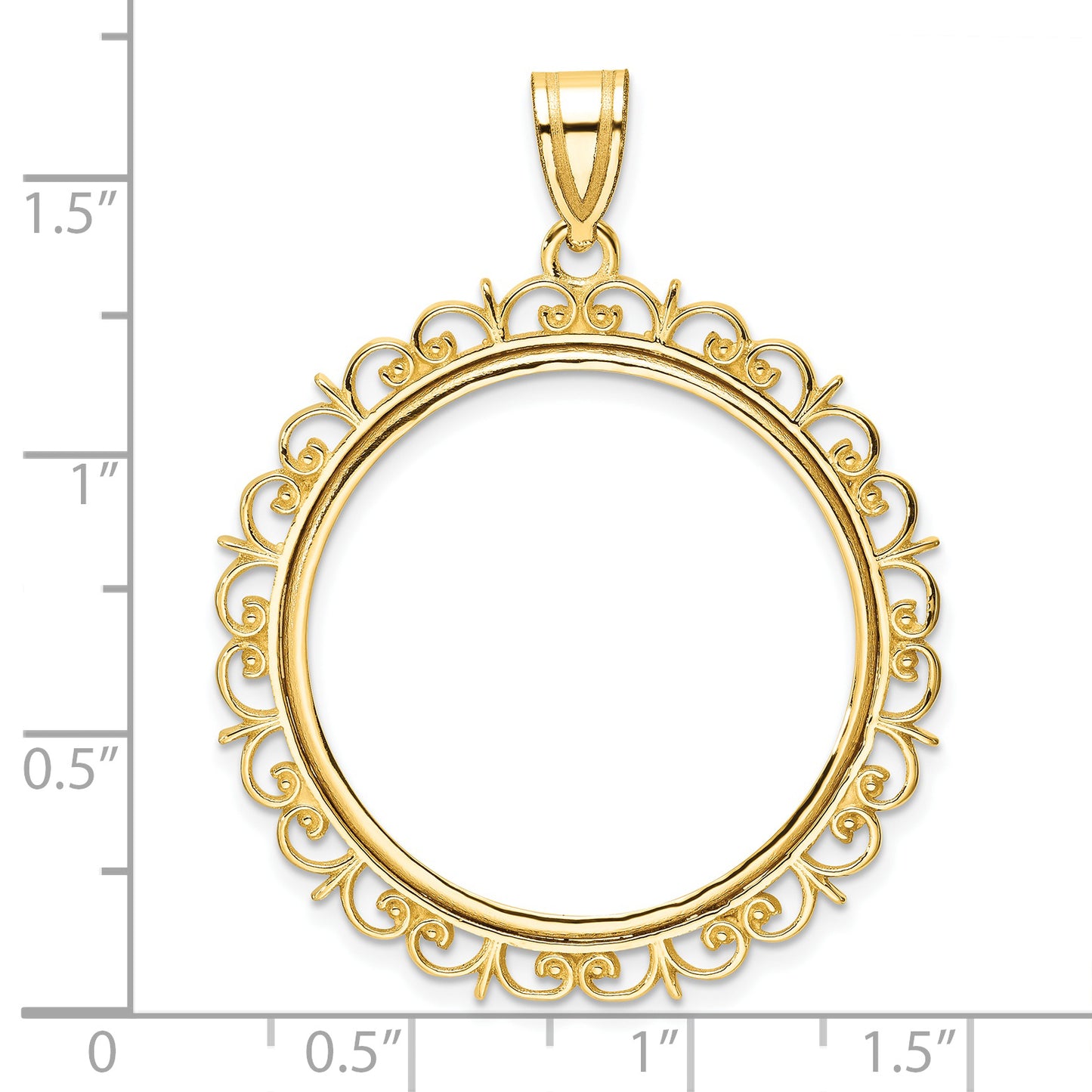 14K Yellow Gold Wideband Distinguished Coin Jewelry Polished Fancy 27.0mm Prong Bezel Pendant