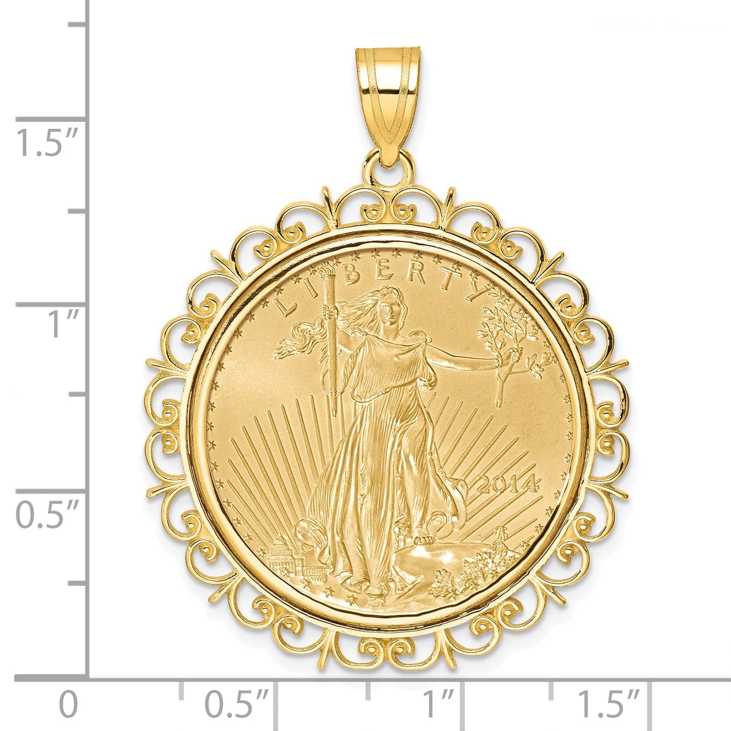 14K Yellow Gold Wideband Distinguished Coin Jewelry Polished Fancy Mounted 1/2Oz American Eagle Prong Bezel Pendant