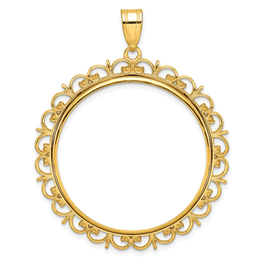 14K Yellow Gold Wideband Distinguished Coin Jewelry Polished Fancy 32.7mm Prong Bezel Pendant