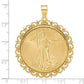 14K Yellow Gold Wideband Distinguished Coin Jewelry Polished Fancy Mounted 1Oz American Eagle Prong Bezel Pendant