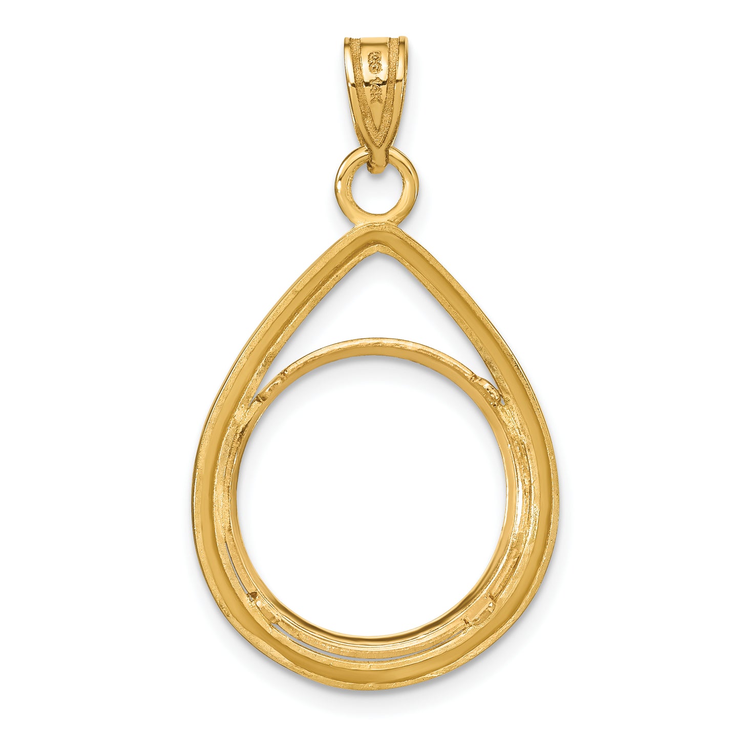 14K Yellow Gold Wideband Distinguished Coin Jewelry Polished And Diamond-Cut Lightweight Teardrop 16.5mm Prong Bezel Pendant