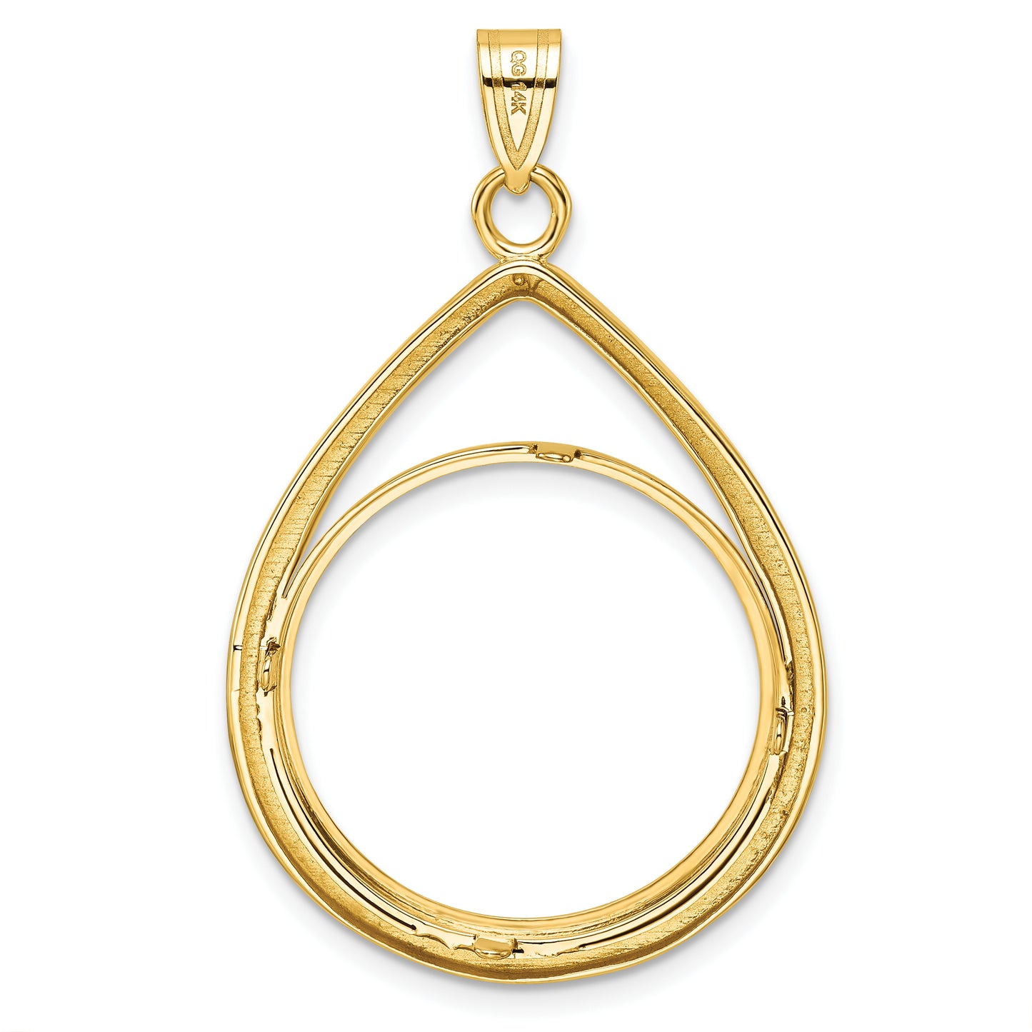 14K Yellow Gold Wideband Distinguished Coin Jewelry Polished And Diamond-Cut Lightweight Teardrop 22.0mm Prong Bezel Pendant