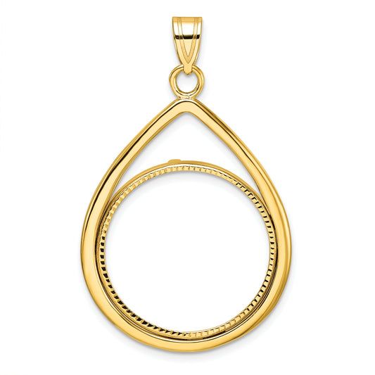 14K Yellow Gold Wideband Distinguished Coin Jewelry Polished And Diamond-Cut Lightweight Teardrop 22.0mm Prong Bezel Pendant