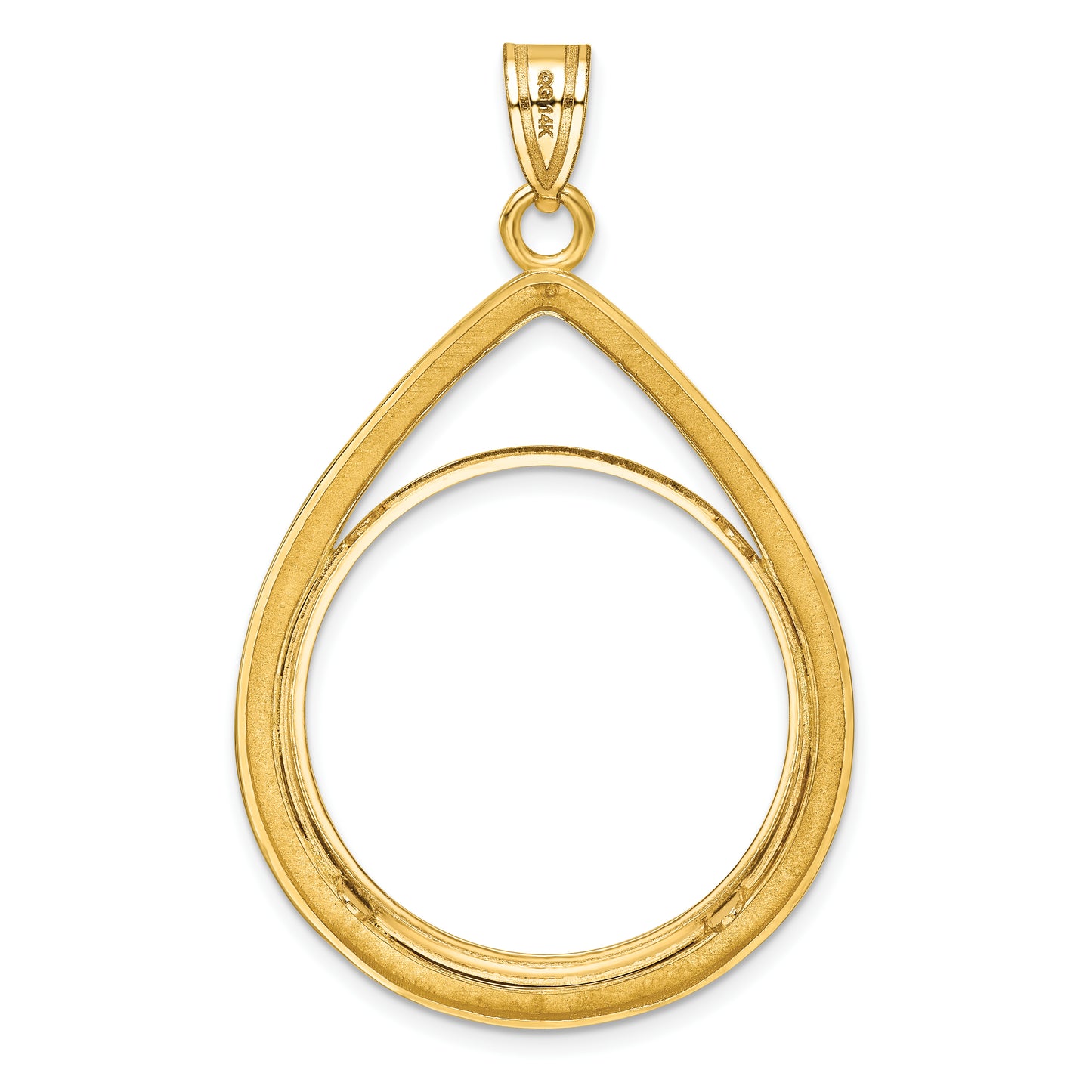 14K Yellow Gold Wideband Distinguished Coin Jewelry Polished And Diamond-Cut Lightweight Teardrop 27.0mm Prong Bezel Pendant