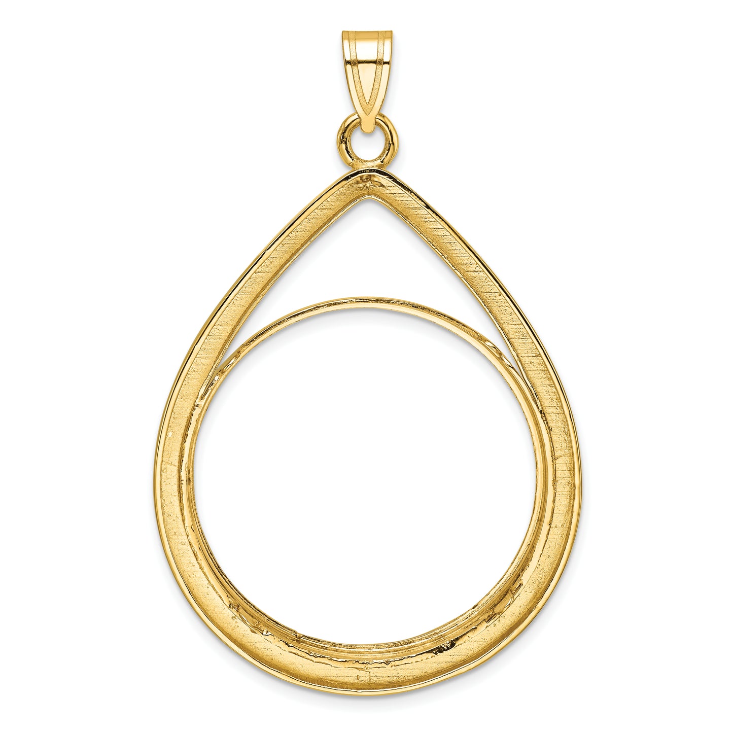 14K Yellow Gold Wideband Distinguished Coin Jewelry Polished And Diamond-Cut Lightweight Teardrop 32.7mm Prong Bezel Pendant