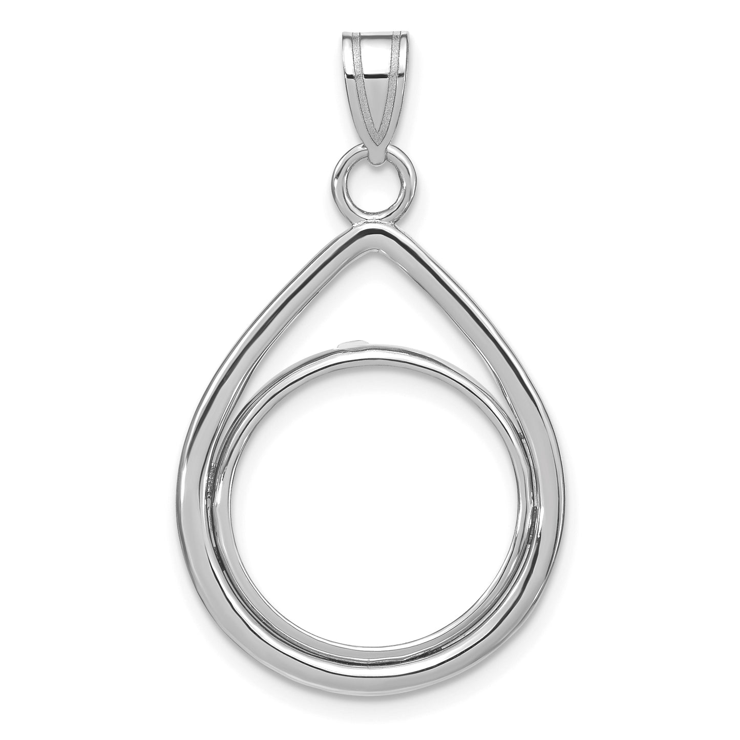 14K White Gold Wideband Distinguished Coin Jewelry Polished Lightweight Teardrop 16.5mm Prong Bezel Pendant