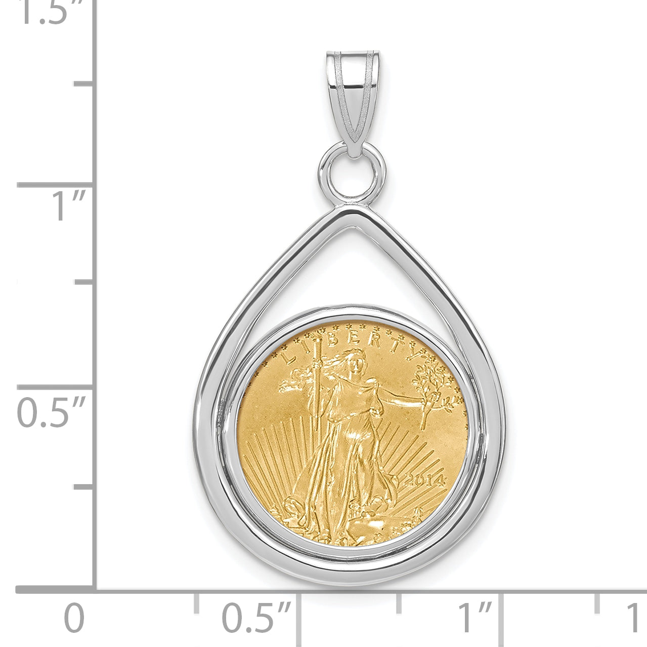 14K White Gold Wideband Distinguished Coin Jewelry Polished Lightweight Teardrop Mounted 1/10Oz American Eagle Prong Bezel Pendant