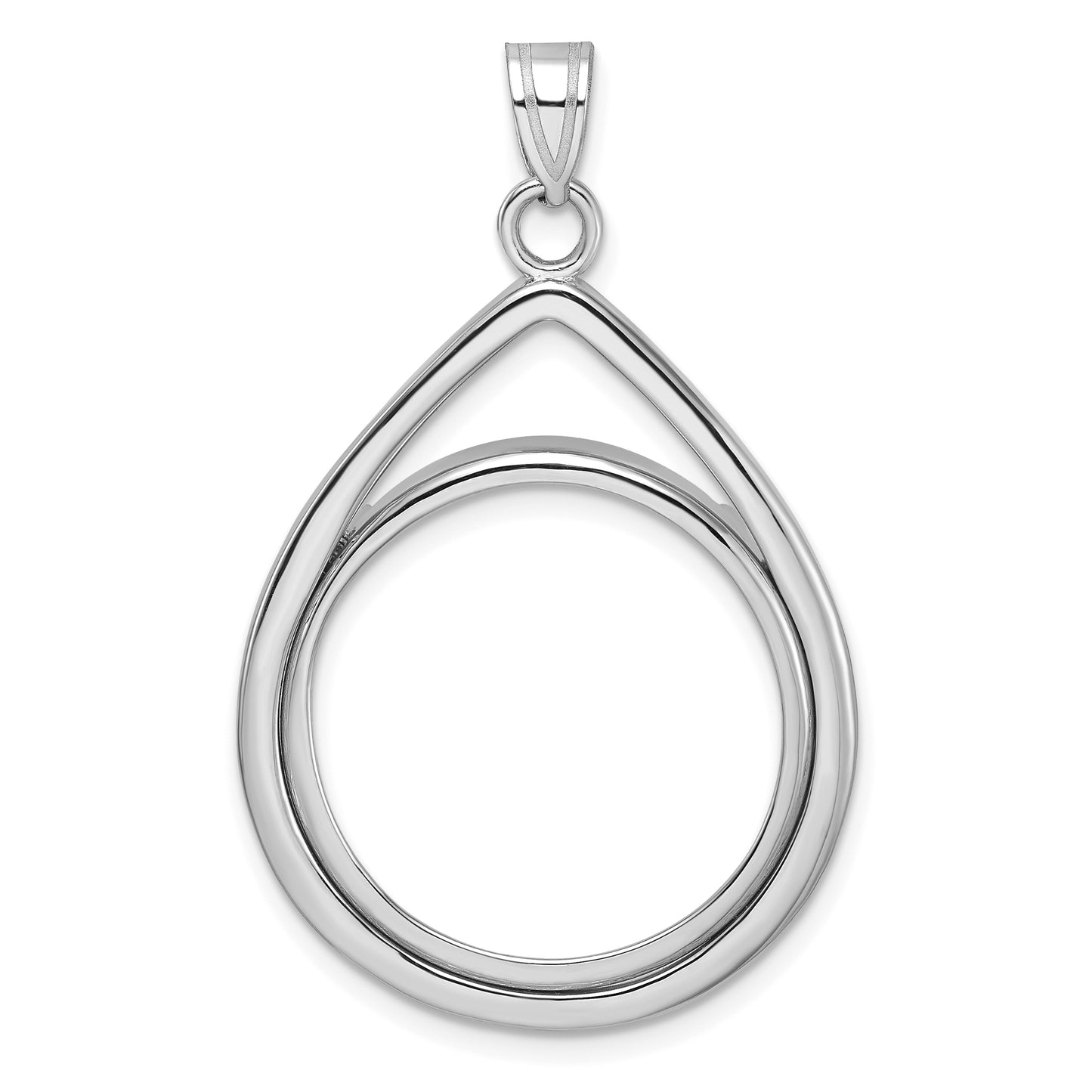 14K White Gold Wideband Distinguished Coin Jewelry Polished Lightweight Teardrop 22.0mm Prong Bezel Pendant