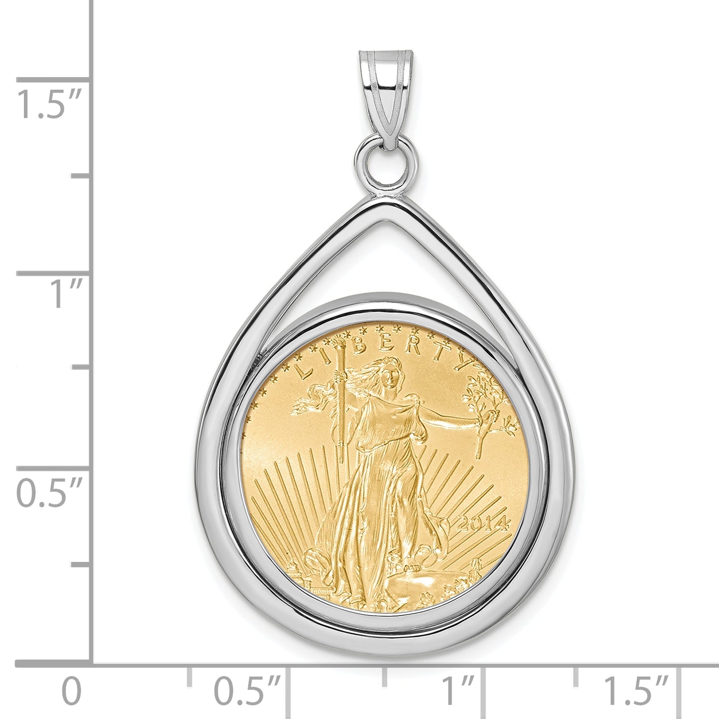 14K White Gold Wideband Distinguished Coin Jewelry Polished Lightweight Teardrop Mounted 1/4Oz American Eagle Prong Bezel Pendant