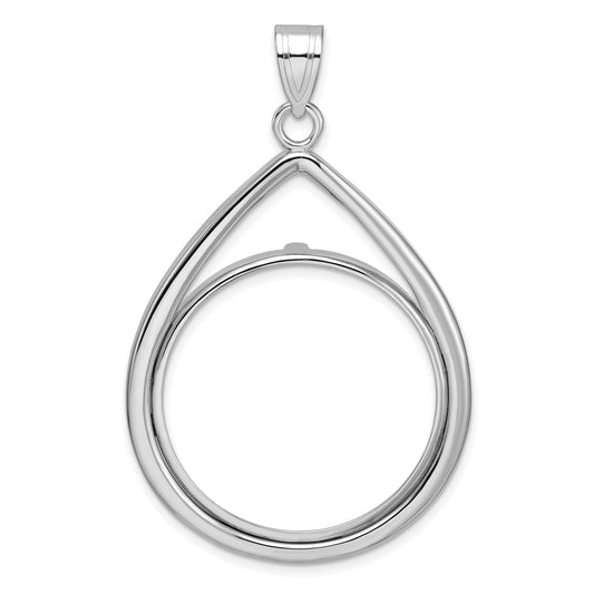 14K White Gold Wideband Distinguished Coin Jewelry Polished Lightweight Teardrop 27.0mm Prong Bezel Pendant