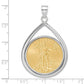 14K White Gold Wideband Distinguished Coin Jewelry Polished Lightweight Teardrop Mounted 1/2Oz American Eagle Prong Bezel Pendant