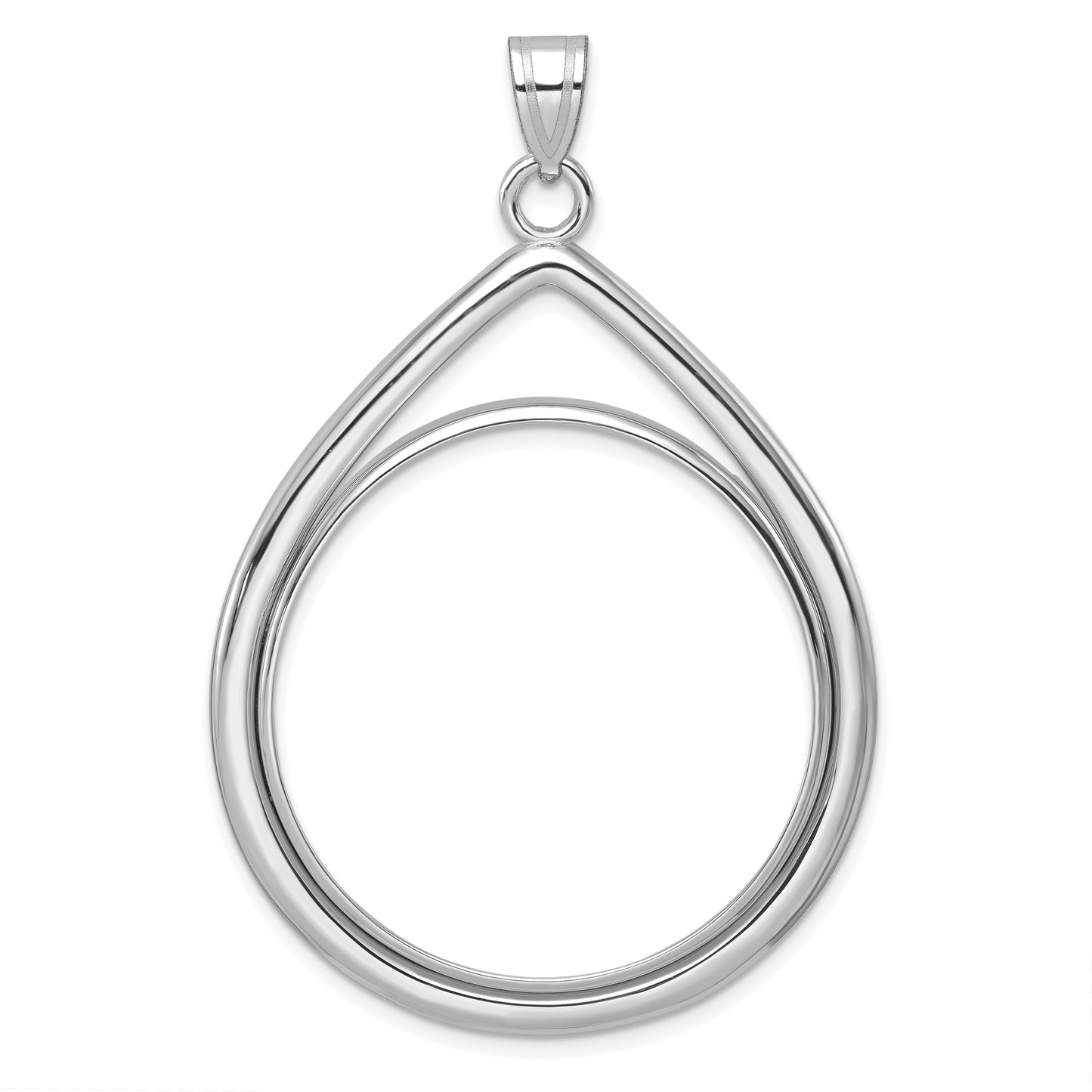 14K White Gold Wideband Distinguished Coin Jewelry Polished Lightweight Teardrop 32.7mm Prong Bezel Pendant