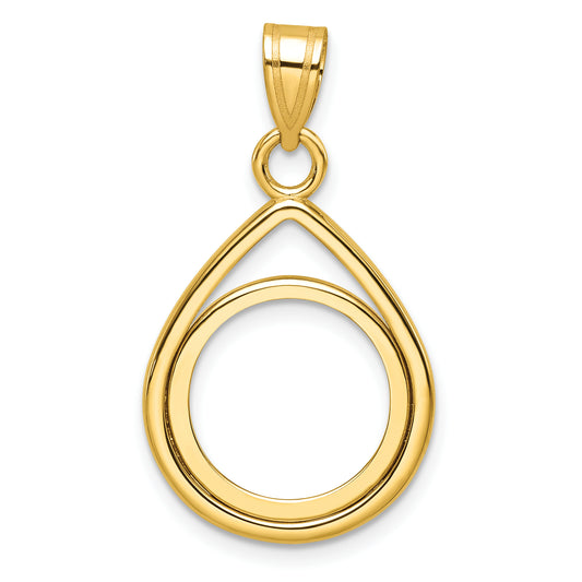 14K Yellow Gold Wideband Distinguished Coin Jewelry Polished Lightweight Teardrop 14.0mm Prong Bezel Pendant