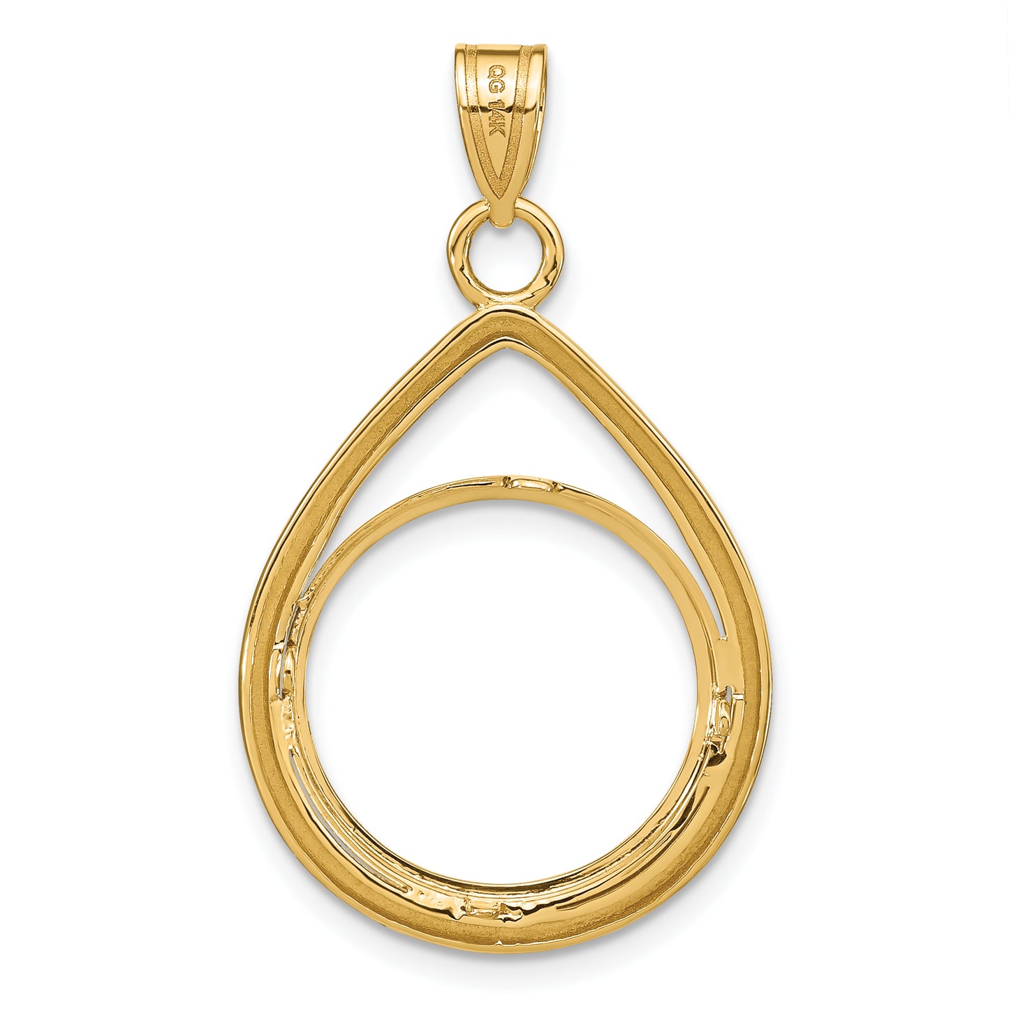 14K Yellow Gold Wideband Distinguished Coin Jewelry Polished Lightweight Teardrop 16.5mm Prong Bezel Pendant