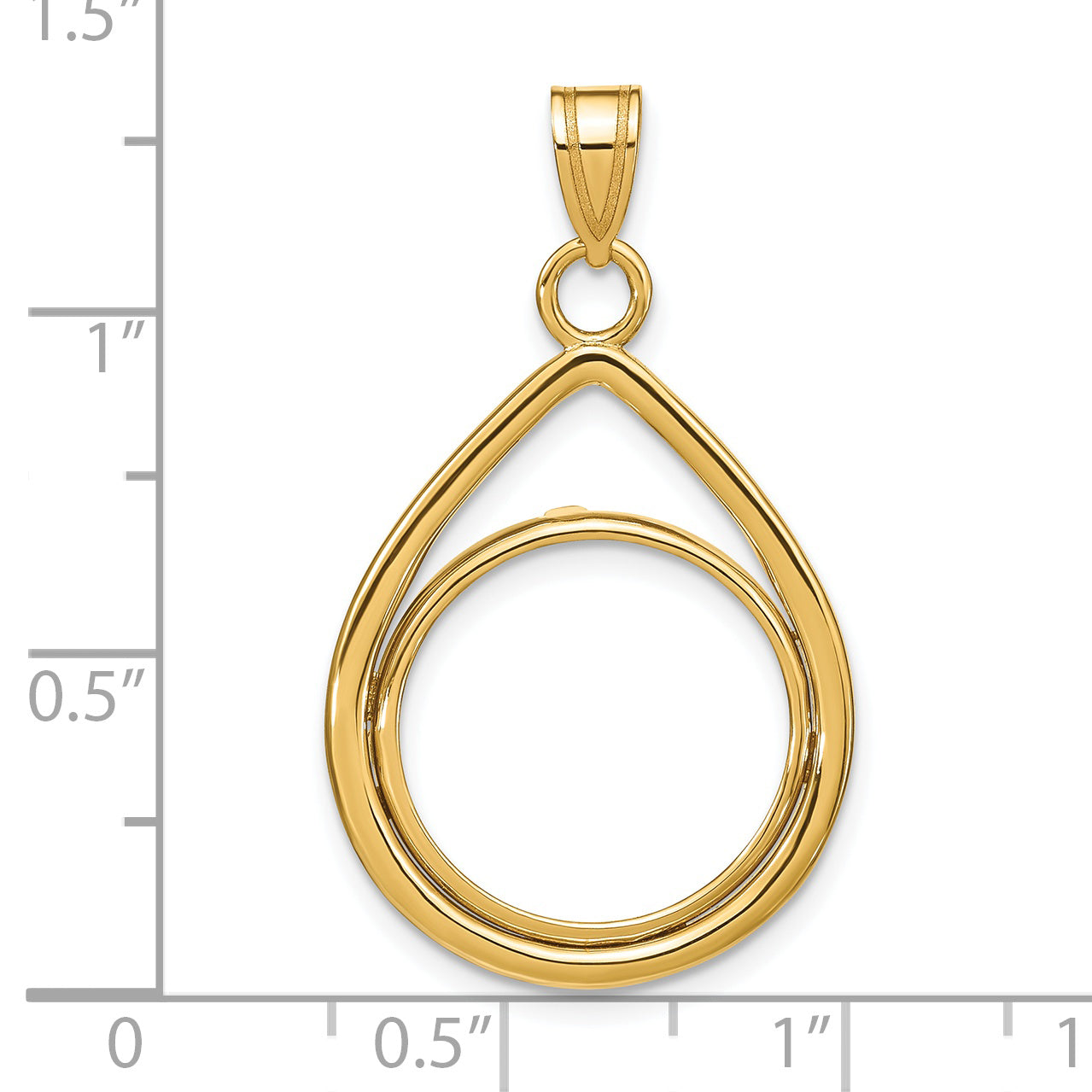 14K Yellow Gold Wideband Distinguished Coin Jewelry Polished Lightweight Teardrop 16.5mm Prong Bezel Pendant