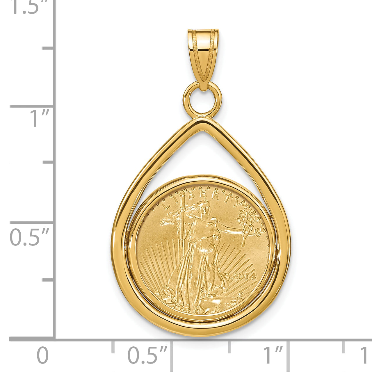 14K Yellow Gold Wideband Distinguished Coin Jewelry Polished Lightweight Teardrop Mounted 1/10Oz American Eagle Prong Bezel Pendant