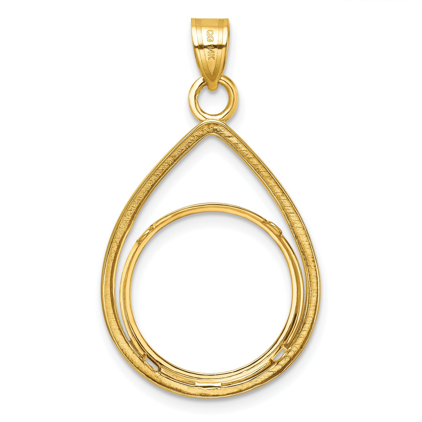 14K Yellow Gold Wideband Distinguished Coin Jewelry Polished Lightweight Teardrop 18.0mm Prong Bezel Pendant