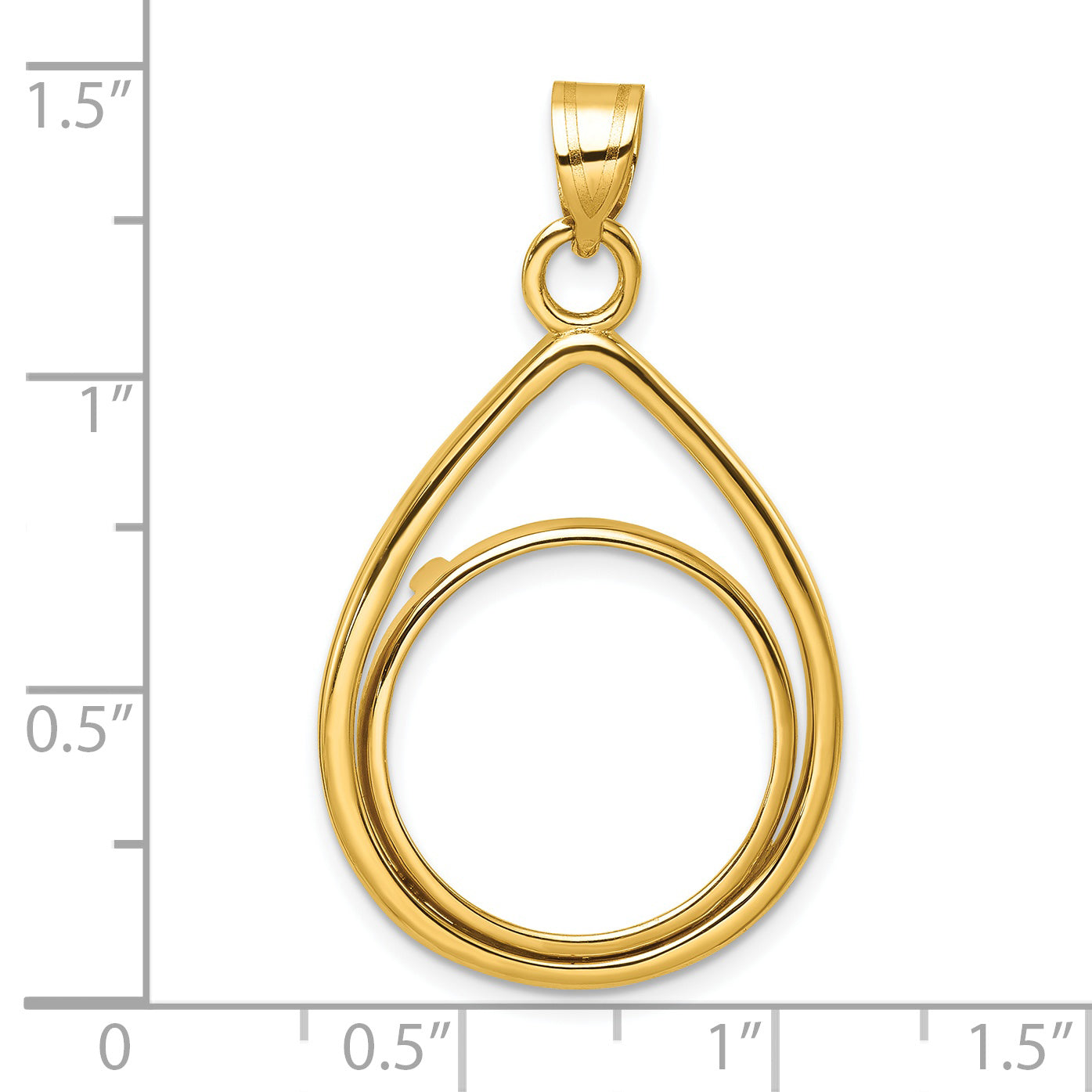 14K Yellow Gold Wideband Distinguished Coin Jewelry Polished Lightweight Teardrop 18.0mm Prong Bezel Pendant