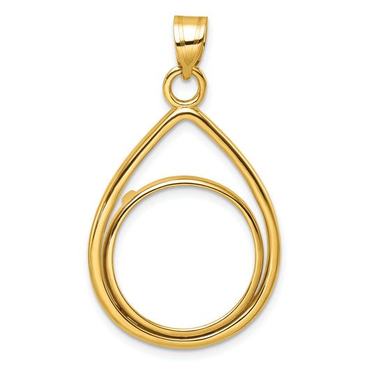 14K Yellow Gold Wideband Distinguished Coin Jewelry Polished Lightweight Teardrop 18.0mm Prong Bezel Pendant